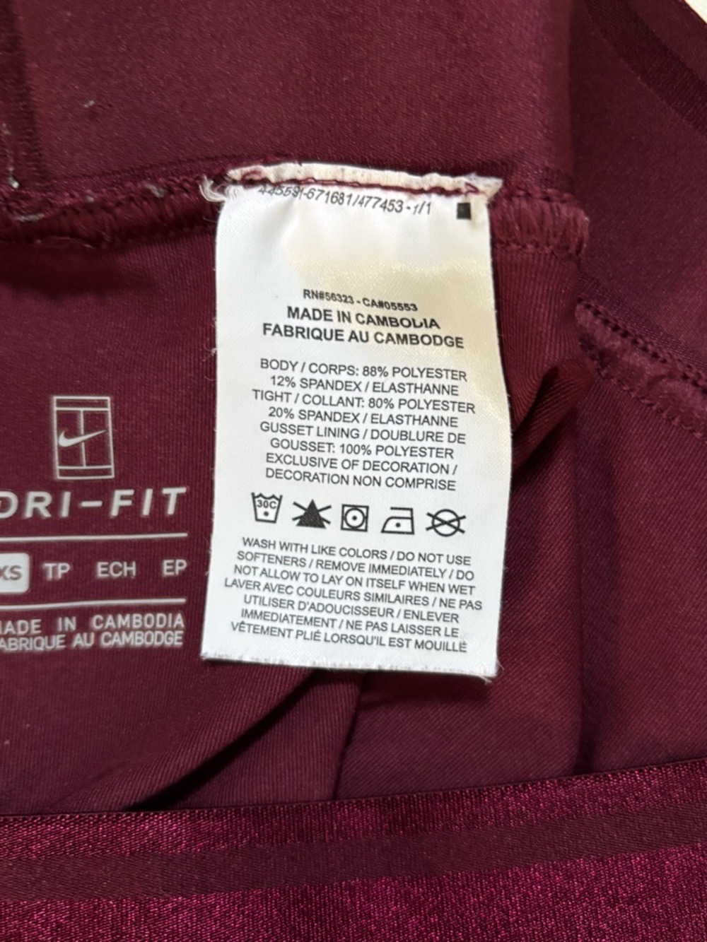 Nike Tennis Skirt, Maroon with White Piping, XS - Picture 6 of 6